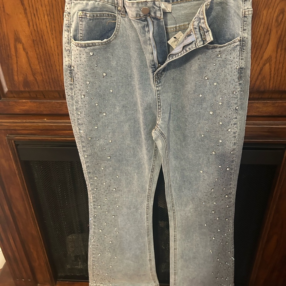Blue b. Boot cut stretch jeans with rhinestones